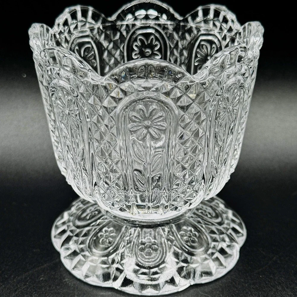 Vintage Avon Fostoria Daisy Diamond Point Footed Candy Dish Vase Candle Holder